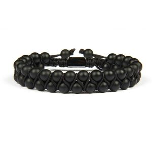 Bracelet Homme Double Perlé 6mm Agate Mat Noir Onyx Perles Pierre Naturelle Macramé Bracelet Amitié Joli Cadeau Top Quality207I