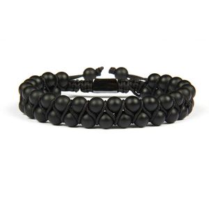 Bracelet Homme Double Perlé 6mm Mat Agate Noir Onyx Pierre Naturelle Perles Macramé Bracelet D'amitié Joli Cadeau Top Quality274B