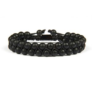 Bracelet Homme Double Perle 6mm Agate Mat Onyx Noir Perles De Pierre Naturelle Macramé Bracelet D'amitié Joli Cadeau Top Quality208H