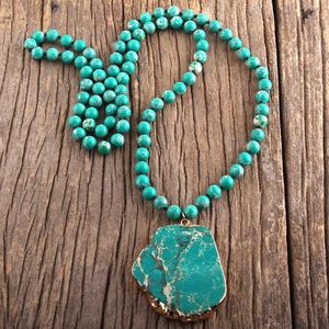 Bracelet Md mode Boho bijoux bleu vert pierre longue nouée pierre pendentif colliers femmes collier cadeau livraison directe