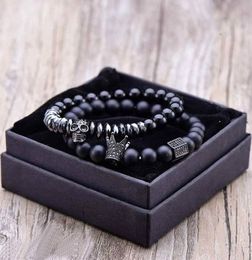 Bracelet Men Accessories Matte Oxyn Stone Beads Skull Erkek Bileklik Set Crown Bijoux Mentirie Bracelets For Women Pulseras Mujer2534880