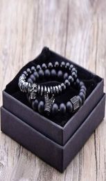 Armband Mannen Accessoires Matte Oxyn Steen Kralen Schedel Erkek Bileklik Set Kroon Sieraden Heren Armbanden Voor Vrouwen Pulseras Mujer1208741