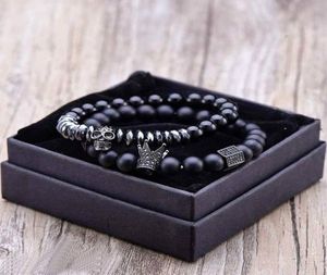 Bracelet Men Accessoires Matte Oxyn Stone Beads Skull Erkek Bileklik Set Crown Jewelry Mens Bracelets for Women Pulseras Mujer6697735