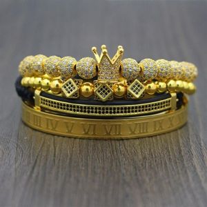 Armband Mannen hoge kwaliteit Romeinse cijfers Titanium Stalen Armband Vier stuks set Koppels Kroon Luxe sieraden2115