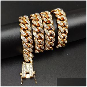 Bracelet Collier 12Mm Chaîne À Maillons Cubains Ensemble De Bijoux En Acier Inoxydable Plaqué Or Réel 18K Miami Avec Boucle De Printemps Design Drop Deli Dhpwg