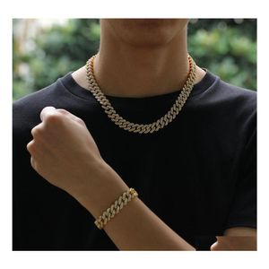 Armband ketting 12 mm Miami Cuban Link Chain armbanden ingesteld voor heup hiphop heuphop ijs uit diamantgouden sier rapper ketens vrouwen dh5jf