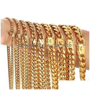 Collier de bracelet 316L Colliers de chaîne de liaison cubaine en acier inoxydable Bracelets hiphoop haut de bijoux en mouchage en or 18 km