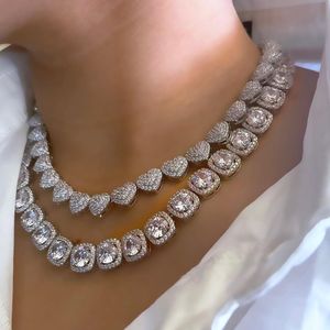 Collar de pulsera Bling Luxury Paved Crystal Heart Cadena de eslabones cubanos para mujeres Hip Hop Iced Out Round Square Tennis Gargantilla Joyería 230214