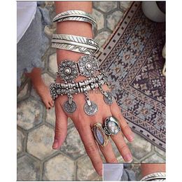 Armband ketting Boho Gypsy Love Affair Set Antalya Sier Coin Choker Bib Statement Fringe Turkse Boho India Festival D Dhgarden Dhhli