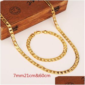 Bracelet Collier Classic Cuban Link Chain Set Fine 18K Real Real Solid Fashion Fashion Men de mode Femme Jewelry Accessoires Perfect Gift Dro Otas0