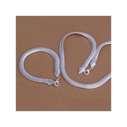 Bracelet ketting zwaar 107G 925 Sterling Sier 10m stuk platte slangenketen sieraden set DFMSS214 gloednieuwe fabrieks directe ketting beha dhik1