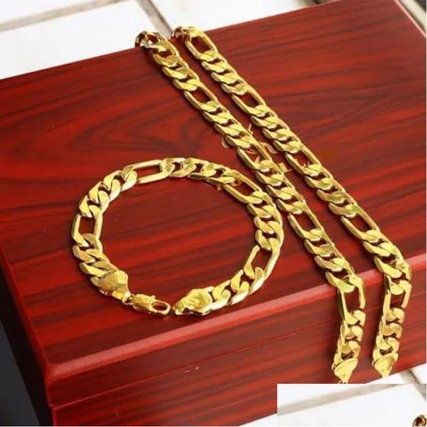 Collar de brazalete pesado ancho de 12 mm de 18 km masculinos rellenos de oro sólido Agregar 23.6 Cadena Juego de joyas de entrega de regalo de regalo de cumpleaños DHR3P