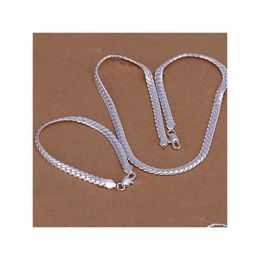 Bracelet collier haute qualité 925 en argent sterling 5 mm pièce Fl chaîne latérale ensemble de bijoux Dfmss085 tout nouveau collier direct d'usine Bracel Dh23W