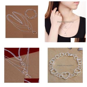 Bracelet Collier Haute qualité 925 Sterling Sier Bracelet collier suspendu pièce creuse ensembles de bijoux Dfmss425 tout neuf usine directe Dhoim