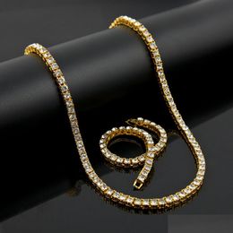 Bracelet Collier Hip Hop 1 Row Bling Tennis Chain Set Mens Lady Gold Sier Black Simated Diamond Bijoux Drop Livraison de livraison Dhyvl
