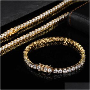 Armband ketting hiphop armbanden sieraden set tennisketens mannen dames bling diamant 18k echte goud /wit vergulde drop levering sets dhpfq