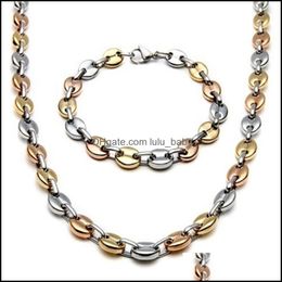 Bracelet ketting sieraden sets mode Jeemlery 9mm brede gloednieuwe mannen/dames sier/zwart/golg tone roestvrijstalen koffieboon link ketting n