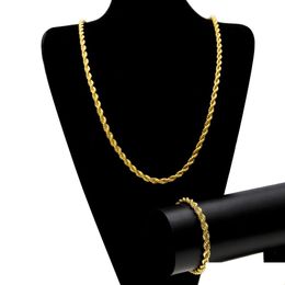 Bracelet Collier Hommes Hip Hop Corde Chaîne Ensemble 18K Or Rhodium Plaqué Chunky Punk Bijoux Livraison Directe Ensembles Dhizq