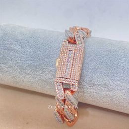 bracelet collier mossanite 15mm or rose couleur or blanc grand trois rangées glacé Moissanite Miami Hip Hop bijoux bracelet à maillons cubains