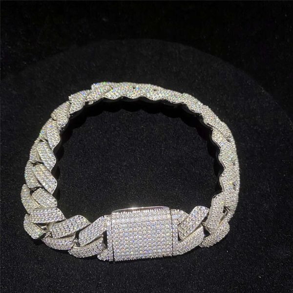 bracelet necklace mossanite Big Guy Heavy Miami chaîne à maillons cubains entièrement glacé diamant Moissanite Bracelet à maillons cubains 18mm 3 rangées épaissir le bracelet Hip Hop