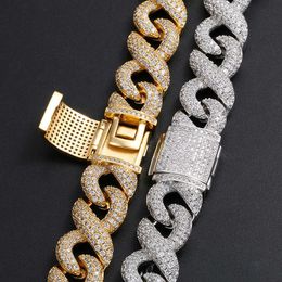 Bracelet collier mossanite chaîne à maillons cubains solide 8 forme 16mm argent glacé Vvs Moissanite gros Bracelet infini