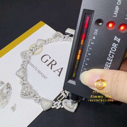 bracelet necklace mossanite Mode Gra Certificats 925 Argent Massif 8mm Glacé Hip Hop Vvs1 Moissanite Diamant Coeur Cubain Lien Chaîne Bracelet