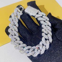 armband ketting mossanite nieuwe aankomst voorraad klaar voor verzending hip hop 23 mm solide 3D side Iced Cubaanse schakelarmband met Moissanite diamant