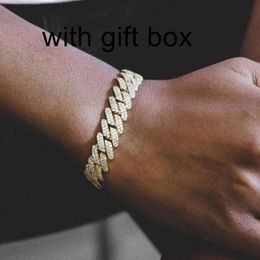 bracelet necklace mossanite Nouvelle mode 12mm Largeur CZ Miami Cubain Lien Chaîne Hip Hop Bling Micro Pave 5A Clair Cubique Zircone Cubain Hommes Bracelet En Gros