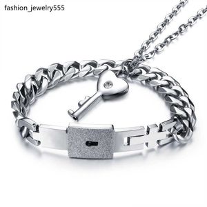 Armband ketting pure titanium minnaar sieraden open hart slot armband sleutel hangers ketting armbanden paren sieraden sets Valentijnsdag bruiloft geschenken