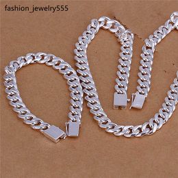 Bracelet Collier S101 Set à bijoux de mode 925 Bracelet de collier de chaîne latérale plaquée en argent sterling 10 mm pour hommes