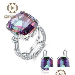 Collier de bracelet Ensembles Gemmes Ballet Natural Rainbow Mystic Quartz Ring Boes d'oreilles pour femmes 925 Sterling Wedding Jewelry Set DHPGQ