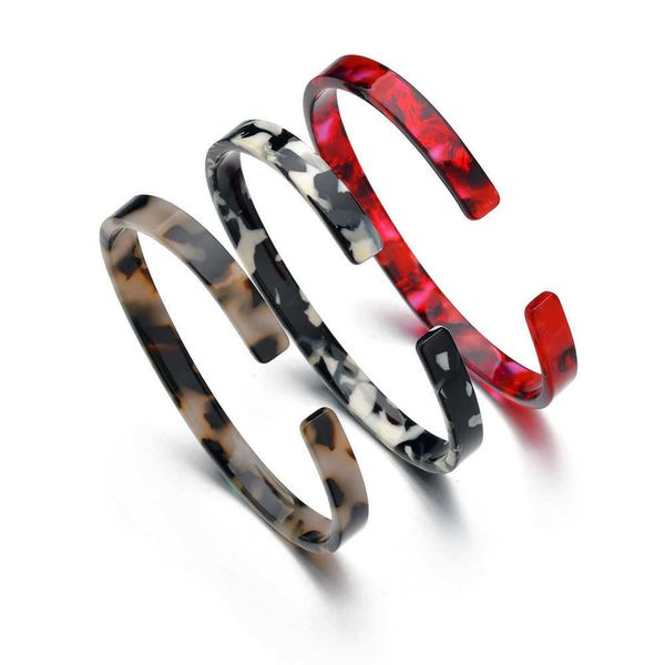 Bracelet ouvrant une feuille d'acétate d'écaille de tortue, feuille acrylique, ligne peinte, bracelet fin de 6mm de large pour femmes Q0719