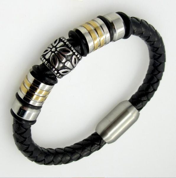 Bracelet personnalisé en cuir véritable double couleur Totem Bracelet en acier titane Bracelet pour hommes