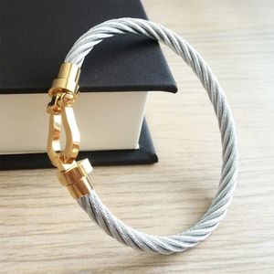 Armband punk rock stijl mannen dames polsband hoefijzer knoop kabel roestvrij stalen draad touw gevlochten bangle paar cadeau sieraden 240423