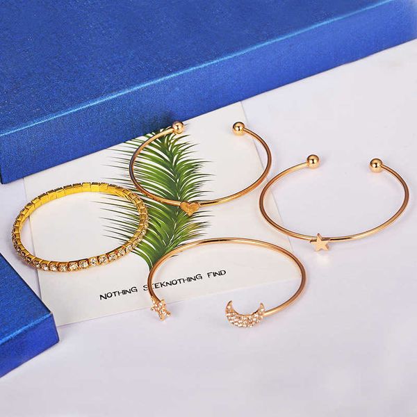 Conjunto de pulsera Moon Star Jewelry para mujeres Brazaletes Luxe Pareja Regalo Bohemio Acero inoxidable Boho Punk Indian Luxury Kpop Fashion Q0719