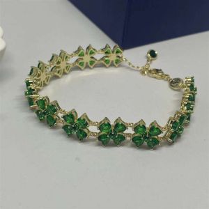 Pulsera Swarovski Diseñador Mujeres Calidad original Brazalete de moda de lujo Pulsera de hierba de suerte llena de cuatro hojas de hierba con elementos pulsera verde cristal