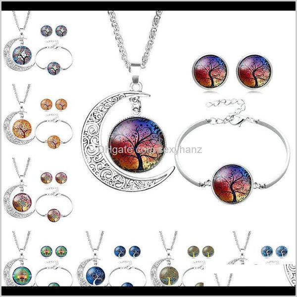 Bracelet Arbre De Vie Verre Collier Boucles D'oreilles Ensembles Sier Moon Time Pierres Précieuses Cabochon Bijoux Pour Femmes Enfant Goutte Fi4Ew Zsdcp