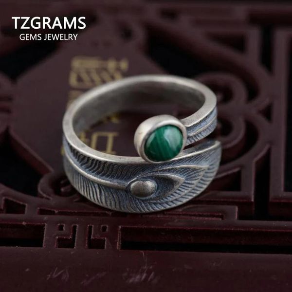 Bracelet Tzgrams Sterling Sier anneaux pour femmes incrusté pierre de Malachite naturelle Phoenix queue conception pierres précieuses anneaux Anel Feminino