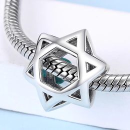 Bracelet Xiaojing Sterling Sier étoile de David perles creuses d'israël breloques pour femmes adaptés aux Bracelets européens originaux bijoux cadeaux