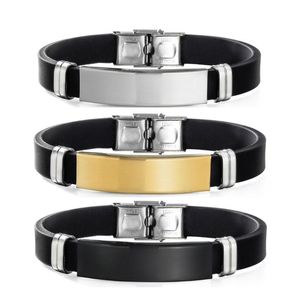 Armbanden 10 stks/partij Siliconen Armband Blank Rvs Aangepaste Tekst Polsbandje Zilver Goud Zwart Bangle Mannen Sieraden