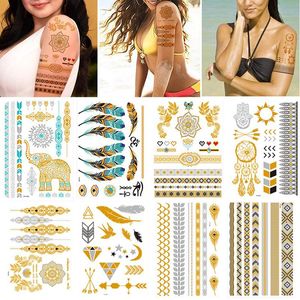 Pulseras 100 Hojas Ventas Al Por Mayor Chica Body Art Oro Metálico Tatuaje Temporal Etiqueta Manga Cadena Pulsera Falso Joyería A Prueba De Agua Mujeres