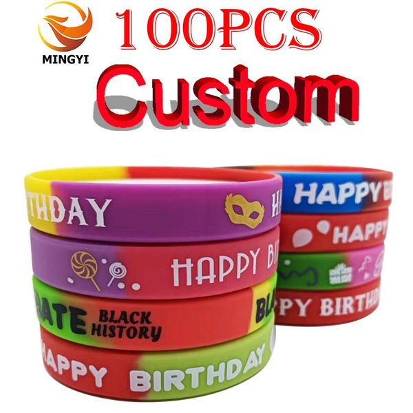 Bracelets 100pcs Bracelets de bracelets en silicone personnalisés Band personnalisés avec texte de logo pour le jeu, événements