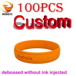Bracelets 100 pièces Technique de débosselage sans couleur remplir LOGO personnalisable ID SOS Bracelet gravé Bracelet en Silicone personnalisé