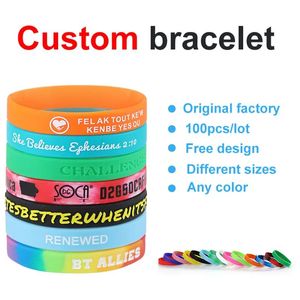 Armbanden 100 stks/partij 12 mm breedte Aangepaste siliconen armband voor promotie-activiteit Siliconen polsbandje Gepersonaliseerde handband DIY-armband