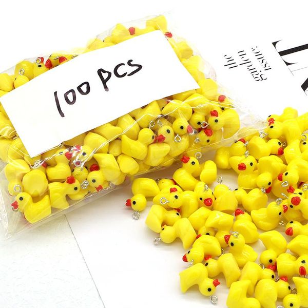 Bracelets 100 pcs/pack en gros petit canard jaune résine charmes bricolage mignon Animal boucle d'oreille Bracelet porte-clés pendentifs fabrication de bijoux accessoire