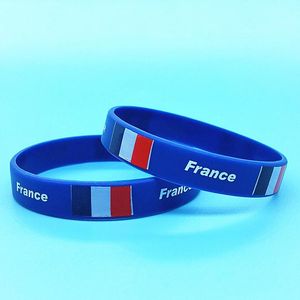 Bracelets 100 pièces imprimer France drapeau Silicone Bracelet Sport Bracelet hommes hologramme pays élastique bracelet bracelet accessoires