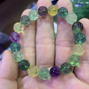 Bracelets 10 mm Bracelet en pierre de fluorite naturelle sculptée bracelets de bijoux de pierres précieuses naturelles pour femme pour cadeaux en gros!
