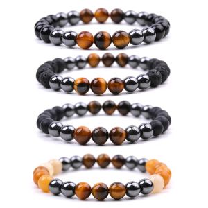 Bracelets 10pcs 8 mm hématite noire Tiger Tiger Stone Topaze Perles Bracelet Bracelets pour femmes