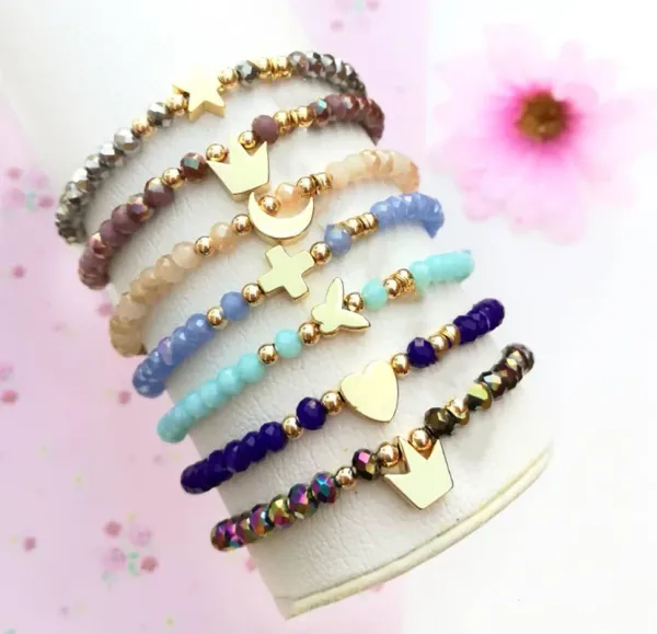 Pulseras 10 piezas de joyería de moda, cadena de cuentas hecha a mano, cuentas de cristal chapadas en oro, estrella, Luna, corazón, pulseras trenzadas