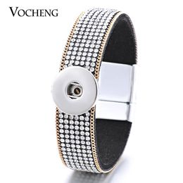 Pulseras 10 unids/lote Vocheng Ginger botón a presión pulsera magnética tela suave cristal blanco joyería DIY ajuste 18mm NN420 * 10 envío gratis